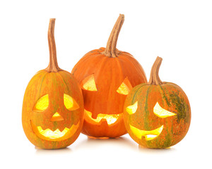 Halloween pumpkins on white background