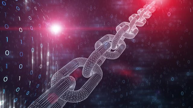 Digital cryptocurrency chain on computer cyberspace background.