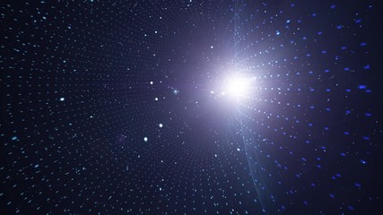 Futuristic digital artificial intelligence universe with sun and stars animation background.