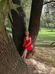 Girl in red for a walk