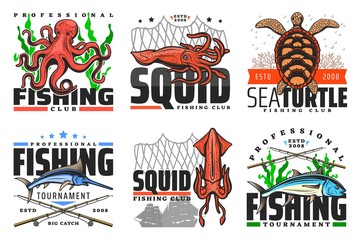 Fishing club, fish and underwater animals