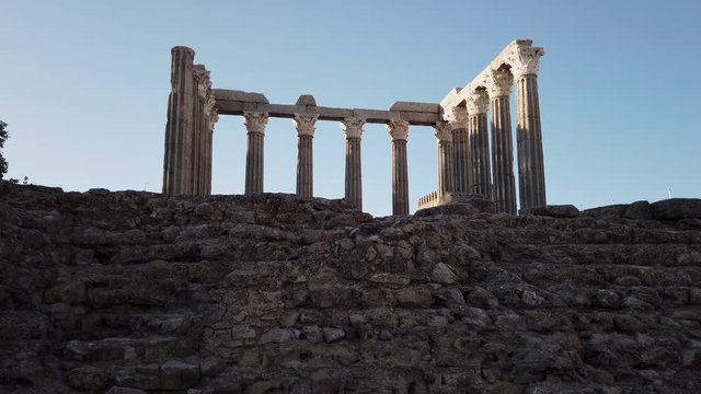 View of Diana Temple in Evora city in Alentejo portugal