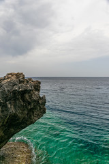 The rocky coast of the Mediterranean Sea on the island of Cyprus.