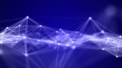 Network connection structure. Big data digital blue background. Science background with connected dots, lines and triangles. 3d rendering.