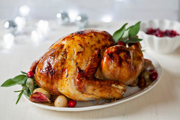 Christmas dinner with roast turkey