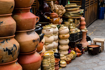Vases, pots and jars for sale at the Cuenca market in Ecuador.