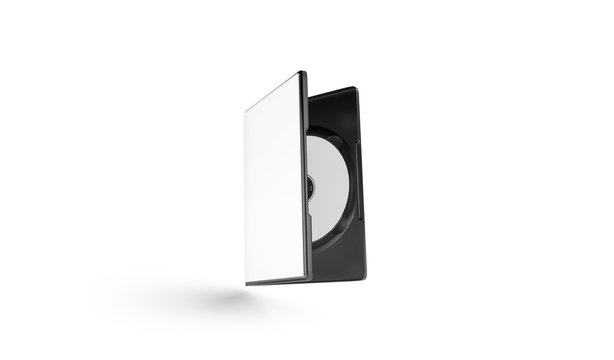 Blank white dvd disk in plastic case mockup, no gravity