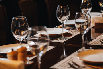 luxury tableware beautiful table setting in restaurant