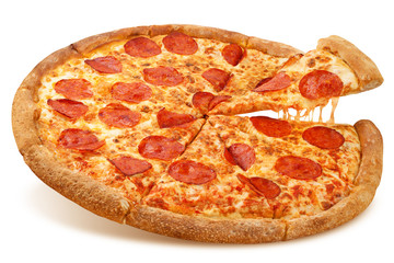 Pizza Pepperoni, isolated on white background, clipping path, full depth of field