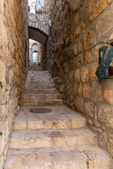 Fototapeta na wymiar Stone Staircase Inside The Old City of Jerusalem, Israel