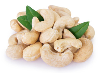 Cashew nuts on white background