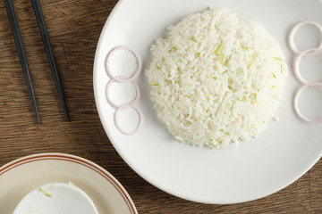 Cilantro lime in white dish with copy space,Close up top view