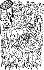 Surreal fantastic doodle pattern. Adult coloring page. Bohemian and hippie style. Psychedelic artwork. Vector illustration