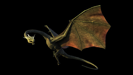 huge dragon, winged fantasy animal isolated on black background