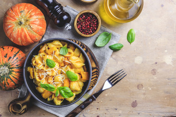 Creamy roasted butternut pumpkin pasta with parmesan cheese