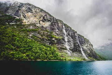seven sisters waterfall in geiranger fjord