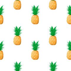 Pineapple pattern background. Watercolor colorful fresh fruit illustration isolated on white background. Summer style clip art