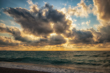 landscape with blue sky and clouds. empty beach