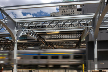 Train speeding through Union Station Toronto motion blur nobody