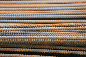 Rusty reinforcing Steel Bar background. Rebar for concrete construction work.