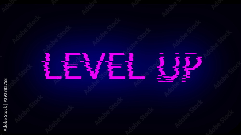 Poster letters of level up text with noise on black, 3d rendering background, computer generating for gamin