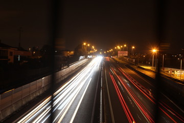 car lights in the night, long exposure
