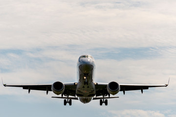 A jet just before landing at the Osaka international airport in Itami, Japan