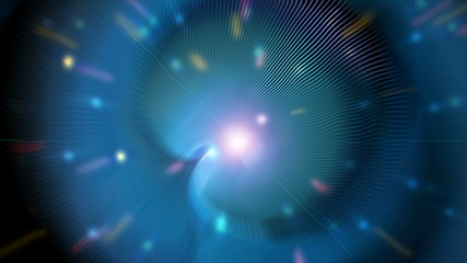 Light tunnel with shiny particles in space with blur effect, 3d rendering background, computer generated backdrop