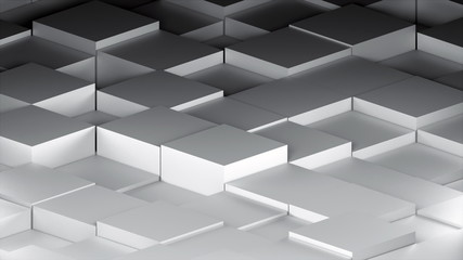 Many abstract isometric cubes, modern computer generated 3D rendering background