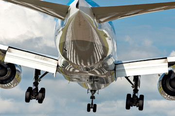 A jet just before landing at the Osaka international airport in Itami, Japan