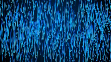 Moving network of lines with long trails in space, effect of drops of the rain, 3d rendering, computer generating background