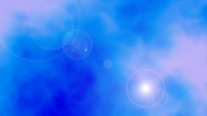 Abstract soft blue smoke like sky with clouds with lens flare effect, 3d rendering spring romantic background