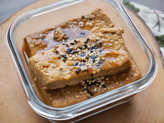 Asian food Tofu simmered in soy sauce, Dubu-jorim, Stewed tofu,  Braised Tofu 