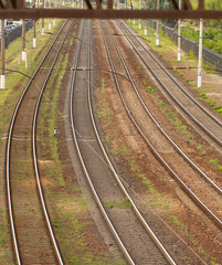 Fototapeta na wymiar Several rail tracks going to the horizon, top view