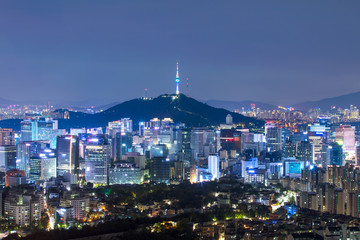 Seoul South Korea City Skyline at night with seoul tower.