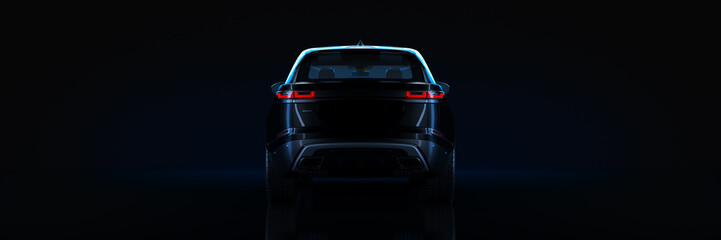 Fototapeta na wymiar Sports car, studio setup, on a dark background. 3d rendering