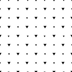 Seamless pattern with black hearts on white background. Hand painted dark romantic texture for packaging, wedding, birthday, Valentine's Day, mother's Day, halloween