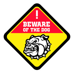 beware of the dog sign with angry bull dog head