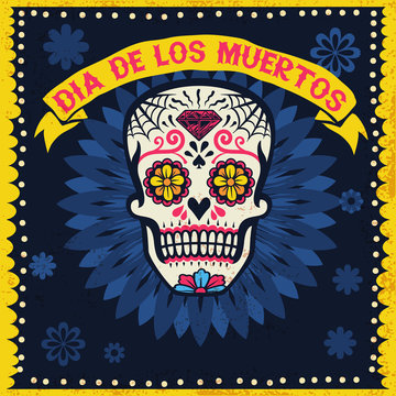 vintage dia de los muertos design with sugar skull