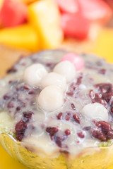 eating red bean shaved ice