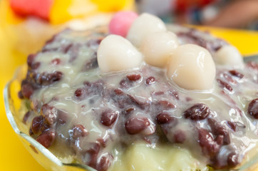 eating red bean shaved ice