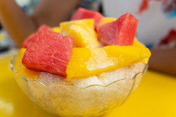 fruit shaved ice with watermelon and mango