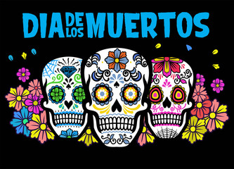 dia de los muertos design with three sugar skull