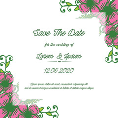 Design for banner save the date, with decoration of pink flower frame. Vector