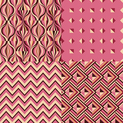Set of four seamless colorful pink geometric patterns