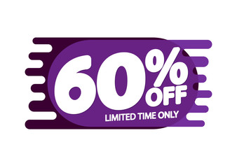 Sale 60% off, bubble banner design template, discount tag, app icon, vector illustration