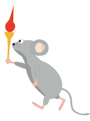 ２０２０年の年賀状のイラスト素材。聖火ランナーになったネズミ。