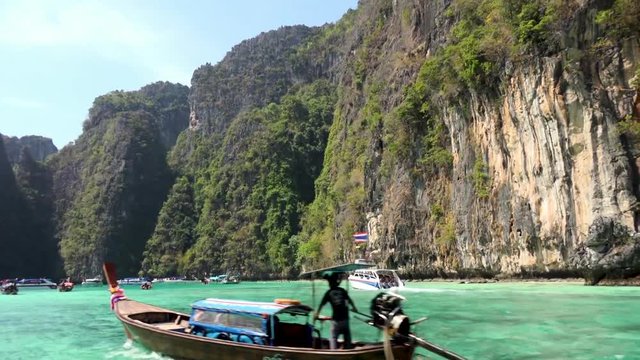 Phi phi leh lagoon. The view from the boat on island while the boat is moving. Phi Phi Leh. Krabi Province. Thailand.