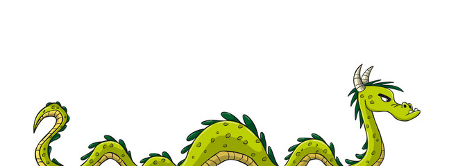 Green cartoon dragon. Hand drawn vector illustration with separate layers. © GabiWolf