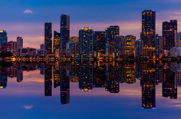 Miami City Downtown district buildings at sunset
